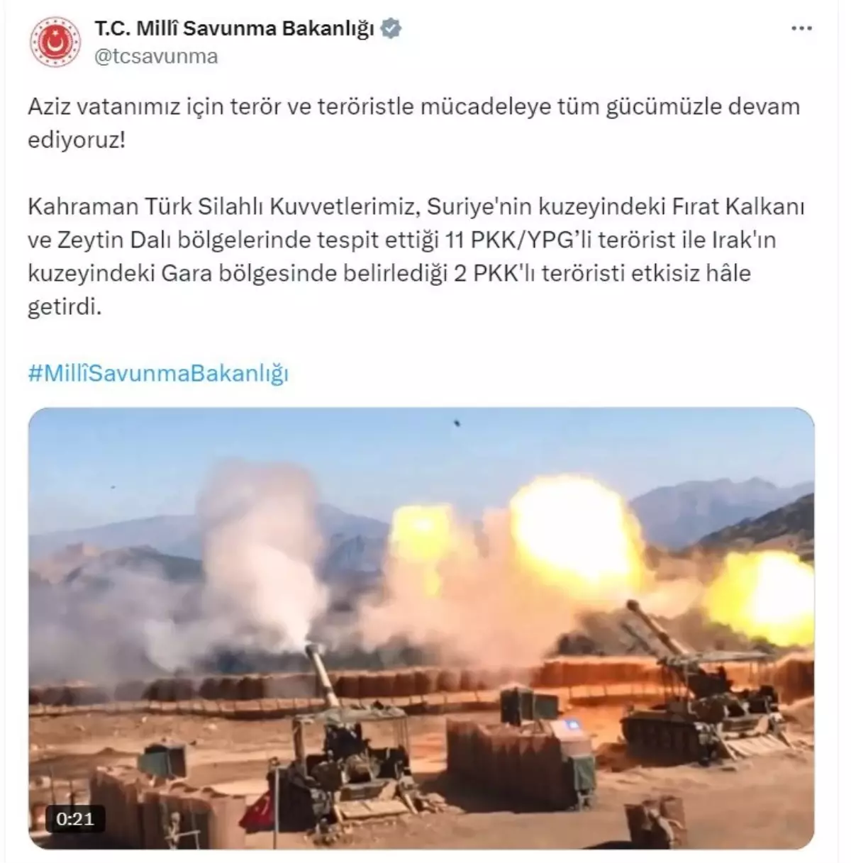 MSB, Suriye ve Irak’ta PKK/YPG’li teröristleri etkisiz hale getirdi